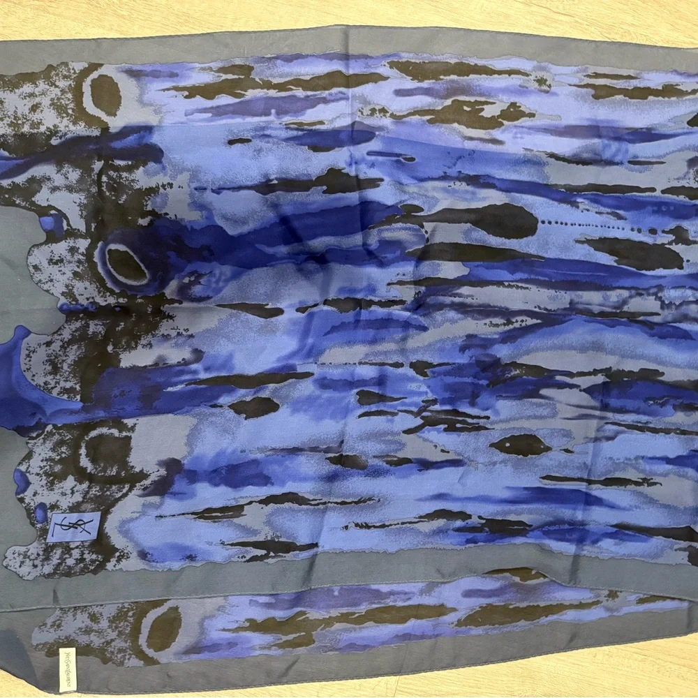 YSL Blue and Black Abstract Paisley Scarf